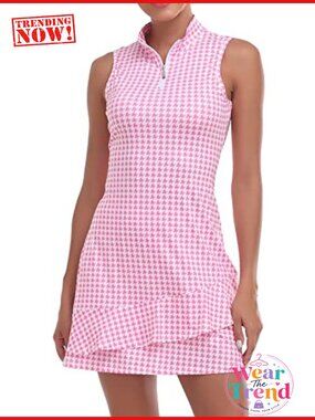 Sleeveless Tennis Golf Dress with Shorts Pockets Ruffle Hem Athletic